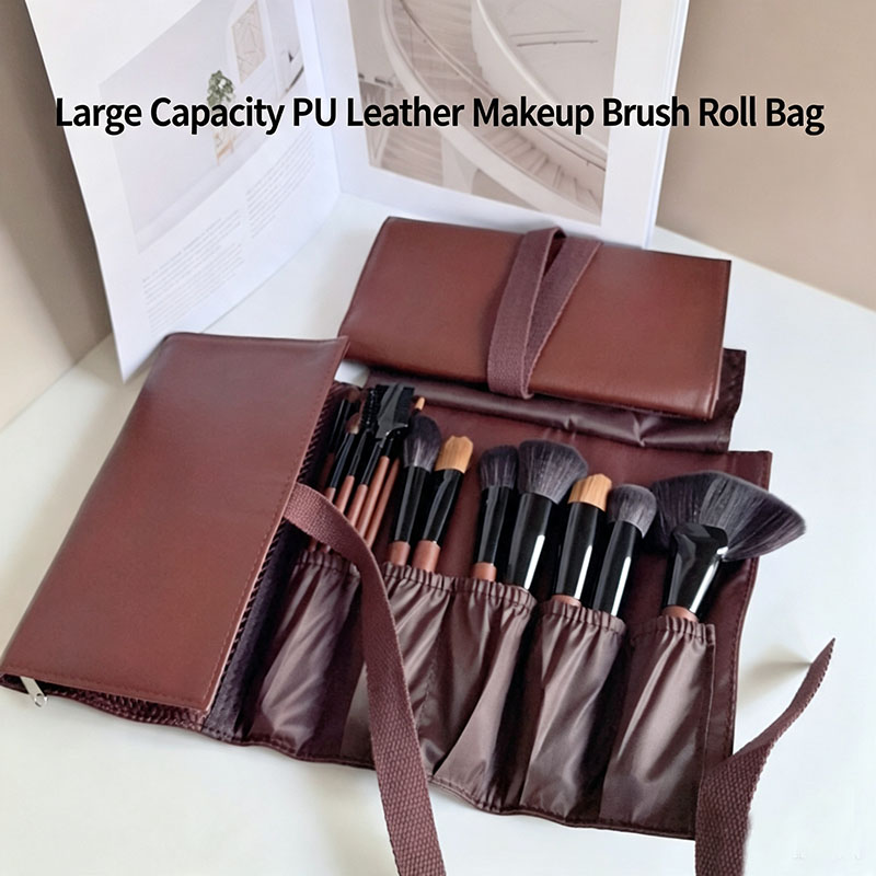 Beauty Bag Makeup - PU 가죽 메이크업 브러쉬 롤백 접이식