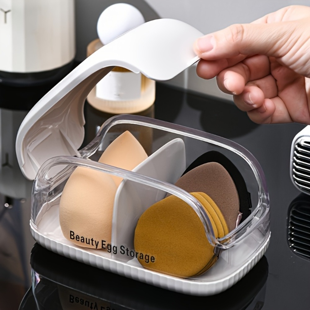 Beauty Makeup Organizer - 듀얼 컴파트먼트 뷰티 스펀지 보관함 투명